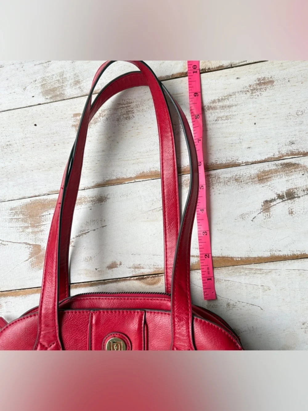 Liz Claiborne lipstick red vintage satchel shoulder bag purse vegan leather EUC